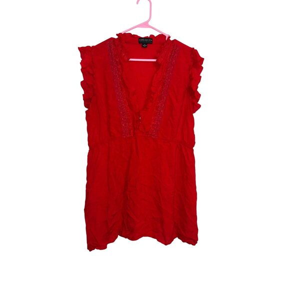 Forever 21+ Red Ruffle-Trim Lace Detail Sleeveless Tunic Top 2X - Picture 1 of 6